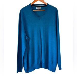 Men's Merino Wool Sweater V-Neck Teal New Without Tags Long Sleeve Size XXL